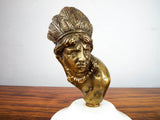Antique 19th C Heavy Brass Sculpture ~ Native American Indian Head