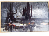 Original 1960s Painting Desert Landscape James Pinto Oil on Paper Mexican Artist