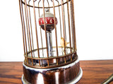 Vintage 1950s Bird Cage Mechanical Wind Up Clock w Rotating Bird Occupied Japan