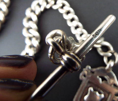 Antique English Sterling Silver Double Albert Watch Chain 12