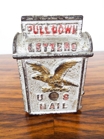Coin Post Box Vintage Cast Iron US Mail Post Box 1930s Piggy Bank Coin Metal Savings ...