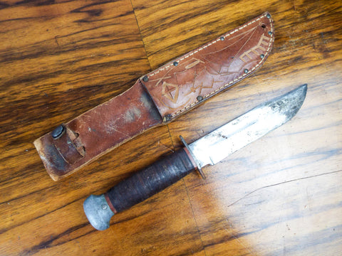 Vintage WW2 Era RH PAL 38 Military Knife Made in USA Fixed Blade Leather Sheath