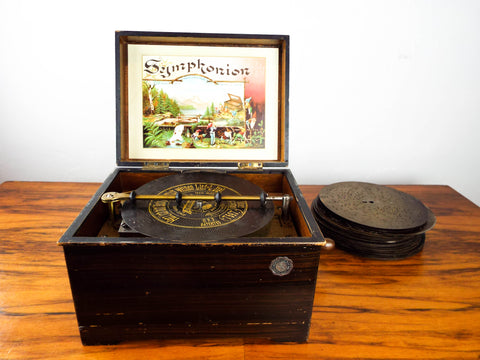 Antique 1900 German Symphonion Music Box plus 25 Discs