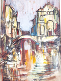 Original Vintage 1960s Signed Venice Canal Painting James Pinto Gouache On Paper