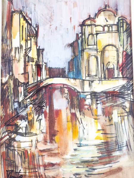 Original Vintage 1960s Signed Venice Canal Painting James Pinto Gouache ...