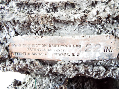 Rare Antique Strait & Richards Terra Cotta Driftwood Gas Fireplace Fire Log 22"