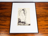 Vintage Original Signed Jose Clement Orozco Ink Painting Female Mexican Muralist