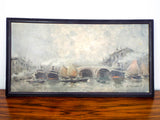 Vintage Signed Oil on Canvas Nautical Painting Seascape Boats Ships by V Benior