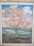 Vintage Original Shabby Cottage Oil Painting SpringTrees Pink Lapacho Tree Bloom