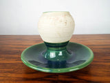 Antique Green White Stoneware Match Holder
