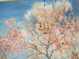 Vintage Original Shabby Cottage Oil Painting SpringTrees Pink Lapacho Tree Bloom