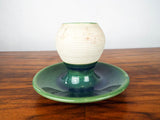 Antique Green White Stoneware Match Holder
