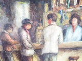 Vintage Signed Oil On Canvas Painting of a Bar Scene