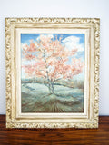 Vintage Original Shabby Cottage Oil Painting SpringTrees Pink Lapacho Tree Bloom