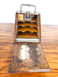 Antique Arts and Crafts Desk Inkwell Letter Rack Box