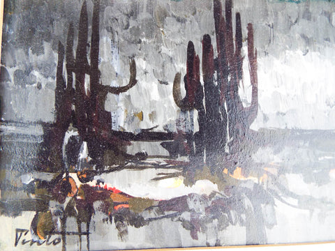 Original 1960s Painting Desert Landscape James Pinto Oil on Paper Mexican Artist