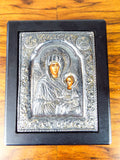 Vintage Greek Religious 950 Sterling Silver Painted Icon Byzantine Art Orthodox