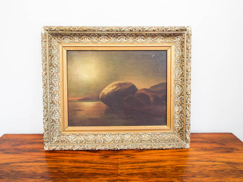 Antique Framed Seascape Oil on Canvas Painting