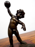 Antique Bronze Eugene Provost Cupid Weightlifting Sculpture