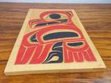 Vintage Indigeneous Pacific North West Cedar Carved Plaque Colored Owl R Adams