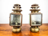 Antique Pair Brass Car Lanterns Kerosene Carriage Lamps Light Lighting Sconces