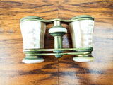Antique French Mother Of Pearl Marchand Opera Glasses Binoculars Paris w/ Case