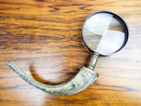 Antique Victorian Rams Horn Magnifying Glass Brass Magnifier Desk Accessory FDG