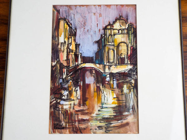 Original Vintage 1960s Signed Venice Canal Painting James Pinto Gouache ...