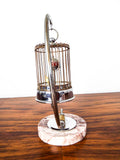 Vintage 1950s Bird Cage Mechanical Wind Up Clock w Rotating Bird Occupied Japan