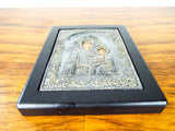 Vintage Greek Religious 950 Sterling Silver Painted Icon Byzantine Art Orthodox