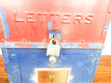 Vintage 40s Cast Iron US Mail Mailbox Red Blue Wall Mount Letterbox for Letters