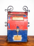 Vintage 40s Cast Iron US Mail Mailbox Red Blue Wall Mount Letterbox for Letters